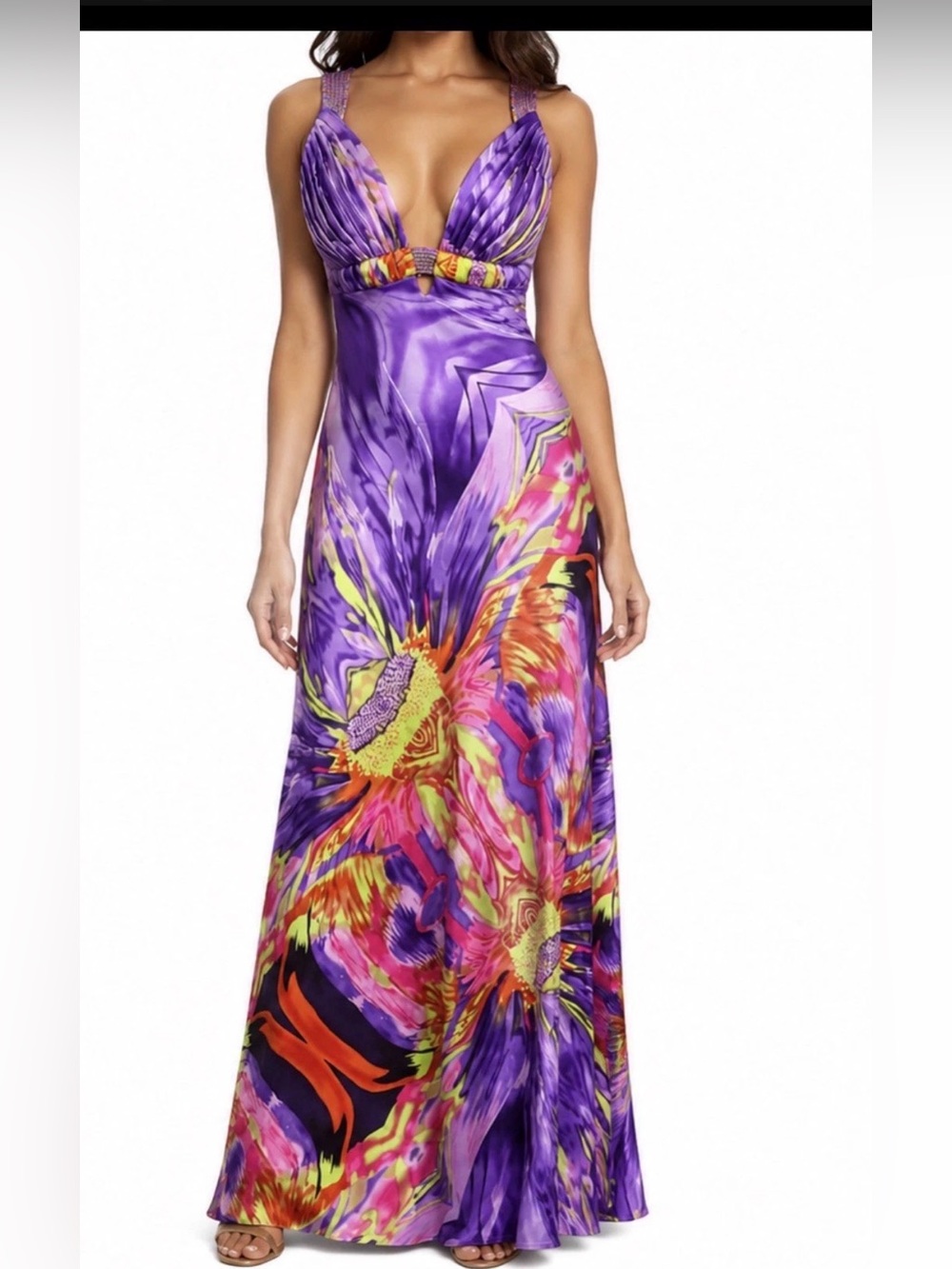 Vintage Livas Dress Maxi Gown 10Multi Silk Y2K Glam Purple Evening
